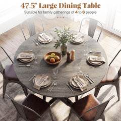 Round Dining Table for 4-6 with Storage Shelf and Metal Legs-Gray