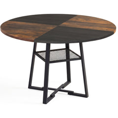 Round Dining Table for 4-6 with Storage Shelf and Metal Legs-Rustic Brown