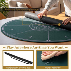 Round Poker Mat for Texas Hold'em 55 inch Portable Foldable Anti-Slip Rubber Base Table Layout-Green