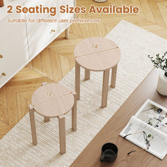 Set of 4 Round Nesting Stools with Rolling Base, Natural Rubber Wood, Stack to 24 Inch Column