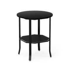 Round Side Table Small End Table with Storage Shelf 2-Tier Nightstand for Small Space-Black