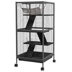 4-Tier Rolling Small Animal Cage, Deluxe Ferret Cage for Mink Chinchilla Kitten Rabbit