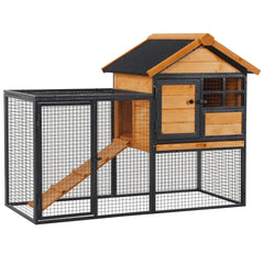 Rabbit Hutch Outdoor, 48"L Large Wooden Bunny Cage with Run, Bite-Resistant Metal Frame, Removable Plastic Tray, Asphalt Roof, Ramp, Guinea Pig Cage for 1-2 Rabbits, Yellow