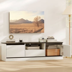 TV Stand for 55-60 Inch TV, Entertainment Center w/ Cabinets, Shelf, Drawer and Cable Management for Living Room, White
