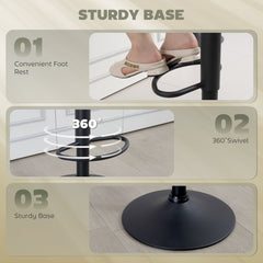 Bar Stools Set of 2, Swivel Counter Height Barstools with Adjustable Height, Back and Footrest, PU Leather Bar Chairs