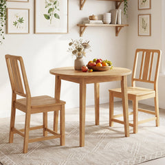 Set of 2 Natural Rubber Wood Dining Chairs with Hollowed Slat Back and Contoured Seat, 440 lb