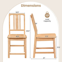 Set of 2 Natural Rubber Wood Dining Chairs with Hollowed Slat Back and Contoured Seat, 440 lb