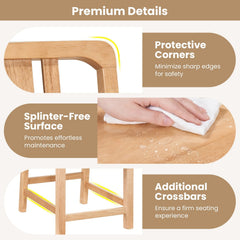 Set of 2 Natural Rubber Wood Dining Chairs with Hollowed Slat Back and Contoured Seat, 440 lb