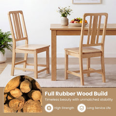 Set of 2 Natural Rubber Wood Dining Chairs with Hollowed Slat Back and Contoured Seat, 440 lb