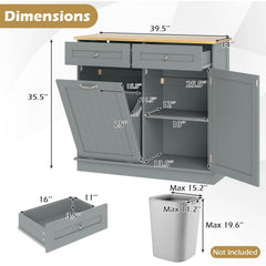 Rubber Wood Kitchen Trash Cabinet with Single Trash Can Holder and Adjustable Shelf-Gray