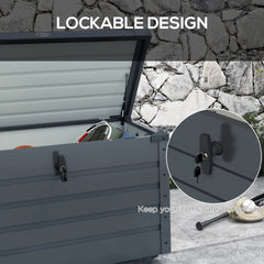 78 Gallon Garden Storage Box, Waterproof Outdoor Storage Container with Wheels and Handles, Dark Grey