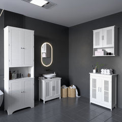 Tall Bathroom Storage Cabinet, Slim Bathroom Cabinet with 4 Shutter Doors and Adjustable Shelves, Toilet Vanity Cabinet, Narrow Organizer, White