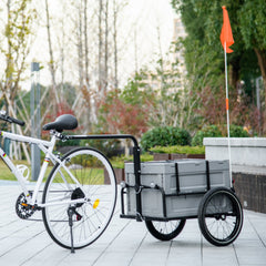 Steel Trailer for Bike, Bicycle Cargo Trailer with Foldable Storage Box and Safe Reflectors, Max Load 88LBS, Black