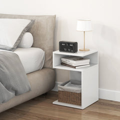 S-Shaped Side Table with 2 Open Compartments, White
