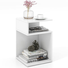 S-Shaped Side Table with 2 Open Compartments, White