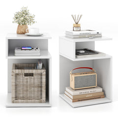S-Shaped Side Table with 2 Open Compartments, White
