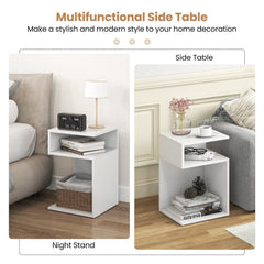 S-Shaped Side Table with 2 Open Compartments, White
