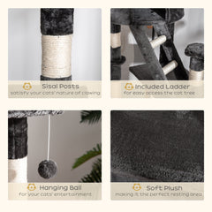 94"-102" Huge Cat Tree Ceiling High Cat Condo Scratching Post Activity Center Multi-Level Play House Light Grey
