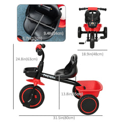 Large Kids Tricycle for Toddler 2-5 Year Old Girls and Boys, Toddler Trike Bike with Adjustable Seat, Safety Belt, Two Storage Baskets, Red