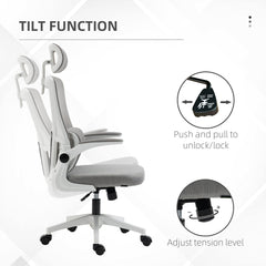 Ergonomic Office Chair, Mesh Computer Desk Chair with Adjustable Headrest, 4D Lumbar Support, Flip-up Arm, Grey