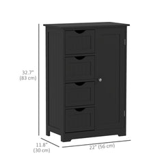 Bathroom Storage Cabinet, Floor Cabinet with Adjustable Shelf and 4 Drawers, Side Cabinet for Washroom, White