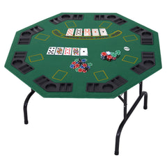 Folding Poker Table, 47" Octagon Blackjack Poker Game Table for 8 Players with Cup Holders, Green