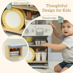Wooden Dishwasher Playset, Play Sink Toys with Faucet, Turning Knobs and Accessories, Gift for Boys Girls Toddlers