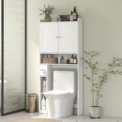 Modern Over the Toilet Storage Cabinet with 2 Doors, Above Commode Storage Cabinet with Toilet Paper Holder, Grey