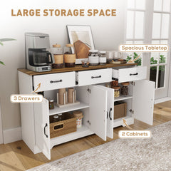 Sideboard Buffet Cabinet with Storage, Modern Coffee Bar Cabinet with 3 Drawers and Adjustable Shelves, Distressed Black
