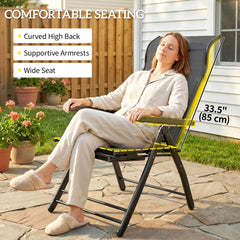 Folding Patio Chairs Set of 2, 5-Position Outdoor Lounge Chairs with High Back, Retractable Footrest, Black