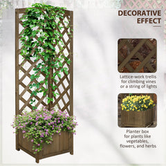 Raised Garden Bed Wood Planter with Trellis for Vine Climbing, 16" x 16" x 57", Brown