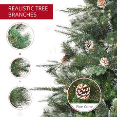 6FT Artificial Christmas Snow Pine Tree Holiday Home Xmas Decoration with Automatic Open, Pinecone, Green