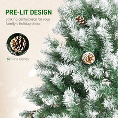 6ft Snow Flocked Artificial Christmas Tree, Unlit Full Fir Tree with Automatic Open, 800 Realistic Branches and 61 Pine Cones