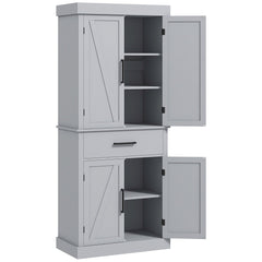 72" Kitchen Storage Cabinet, Farmhouse Kitchen Pantry Cabinet with 4 Barn Doors, Drawer, Adjustable Shelves, Black
