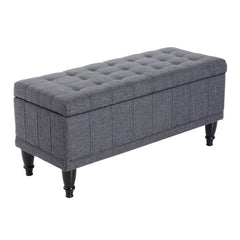 Storage Ottoman, Linen Fabric End of Bed Bench with Soft Close Lid, Button Tufted Storage Bench for Living Room, Entryway or Bedroom, 42" x 17" x 19", Beige