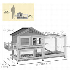 65" Wooden Rabbit Hutch, Pet Playpen with Openable Roof, Storage Box, for Rabbits and Small Animals, Dark Grey