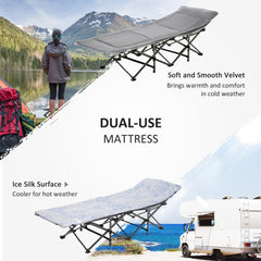 Folding Camping Cot with Mat & Pillow, Double Layer Oxford Heavy Duty Sleeping Cot with Carry Bag Blue