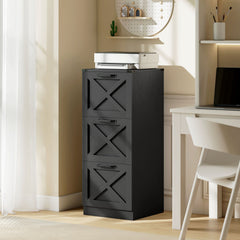 2 Drawer File Cabinet with Silent Slides, Vertical Farmhouse Filing Cabinet Fits Letter/A4 Size Home Office, Black
