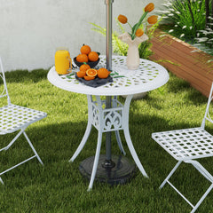 30-inch Round Patio Dining Table with Umbrella Hole Cast Aluminium Outdoor Bistro Table, Brown