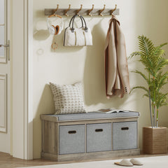 Shoe Storage Bench with Seat, Entryway Bench Seat with Cushion, 3 Fabric Drawers for Hallway, Dark Grey