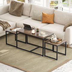 Nesting Coffee Table Set of 3, Modern End Tables with Black Metal Frame for Living Room Home Furniture, Natural