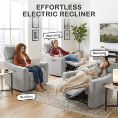 Power Recliner Chair, Chenille Upholstered Recliner Chair with USB Ports, Footrest, Dark Grey