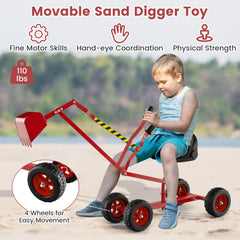 Sand Digger for Kids with 2-Handed Controls and Flexible Shovel-Red