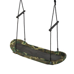 Saucer Tree Swing Surf Kids Outdoor Adjustable Oval Platform Set with Handle-Army Green