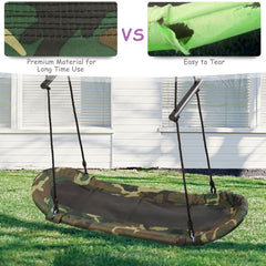 Saucer Tree Swing Surf Kids Outdoor Adjustable Oval Platform Set with Handle-Army Green