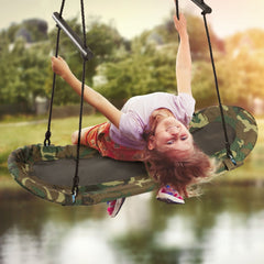 Saucer Tree Swing Surf Kids Outdoor Adjustable Oval Platform Set with Handle-Army Green