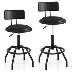 Set of 2 Adjustable Swivel Stools with Backrests on Four Leg Metal Frames, 24.5 to 29 Inch