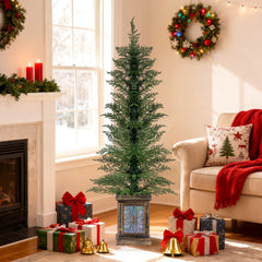 4 FT Potted Artificial Christmas Tree, 100 PE Tips on a Retro Urn Base, Unlit