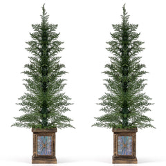 Set of 2 4 FT Potted Artificial Christmas Trees, 100 PE Tips on Retro Urn Bases, Unlit