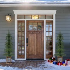 Set of 2 4 FT Potted Artificial Christmas Trees, 100 PE Tips on Retro Urn Bases, Unlit